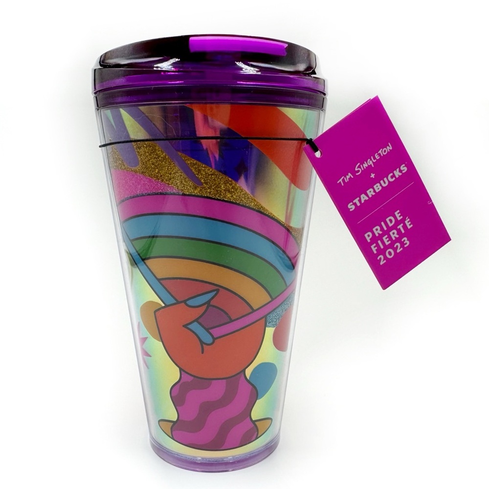 Starbucks Tim Singleton Pride Tumbler Rainbow Glitter Purple Cold Travel Cup